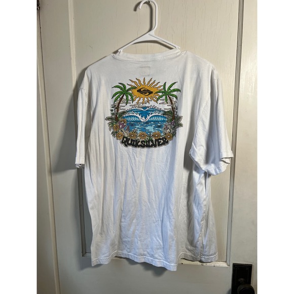 Quiksilver Mens White Graphic T Shirt Palm Tree Wave Sunset Beach‎ XXL - Picture 4 of 5